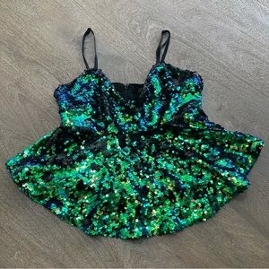 GUESS Sequin Peplum Top Holiday New Years  M